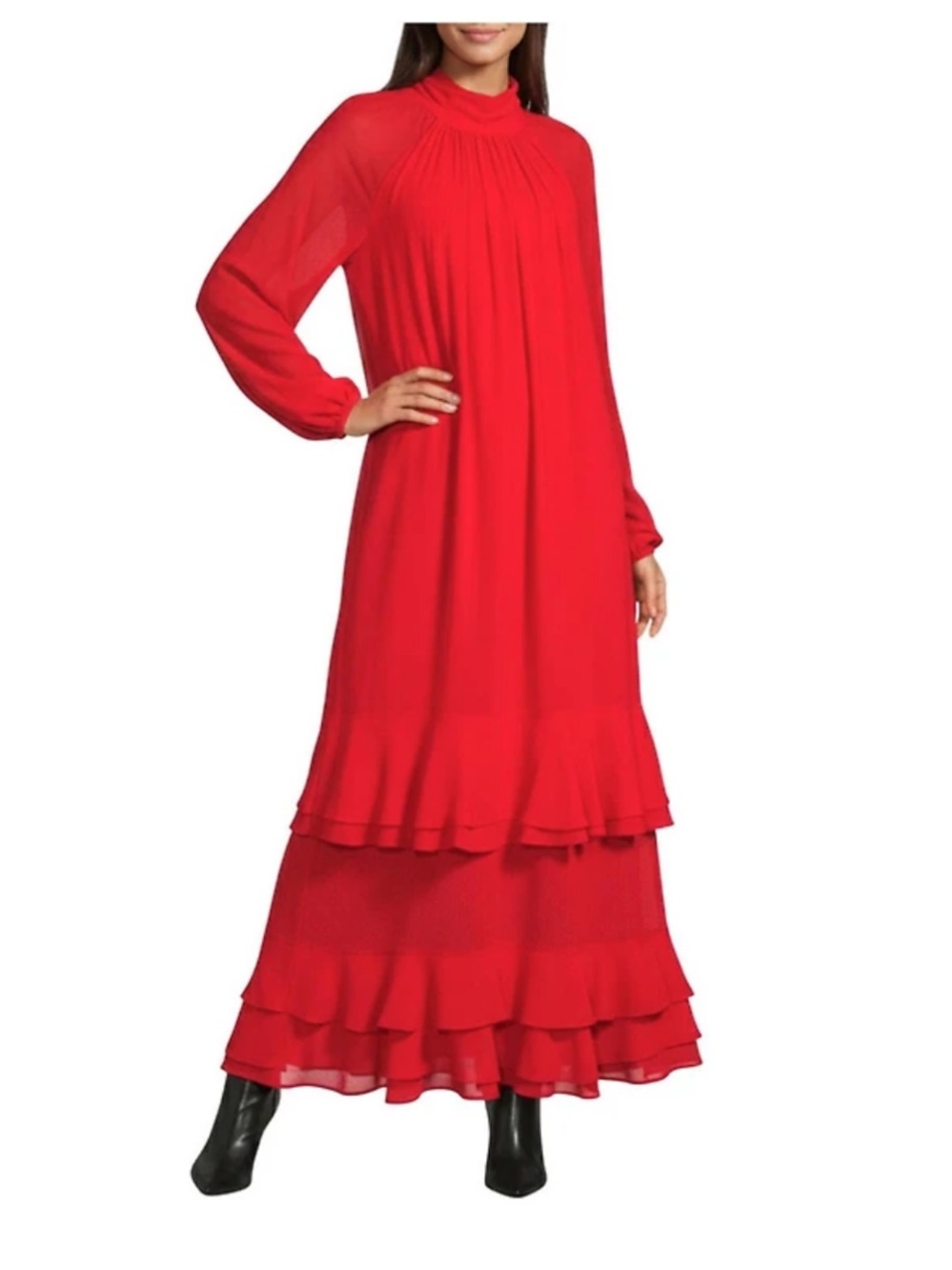 Le' AL.X
Chiffon
Ruched Mock
Neck Long
Blouson